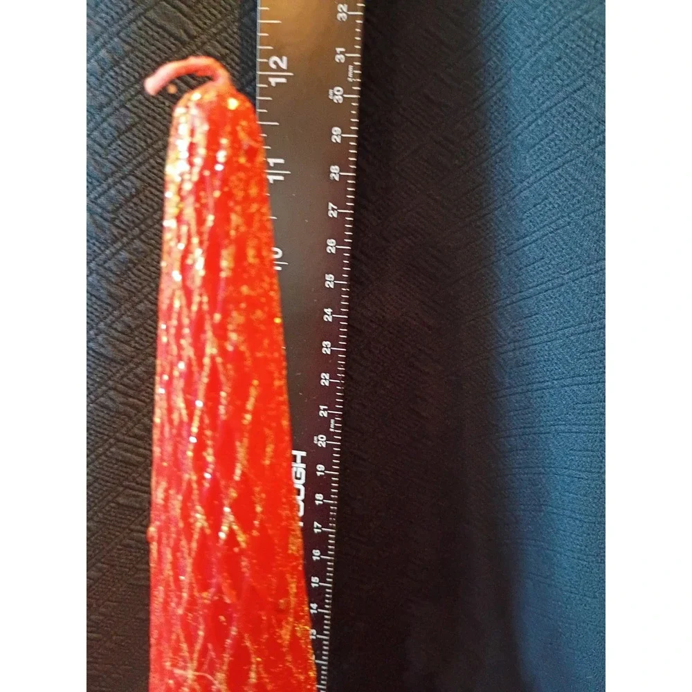 Vintage Red Tapered Cone Pillar Candle Gold Glitter Diamond Lattice 12 Inch